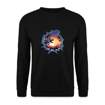 Dinosaurier T-Rex Aufkleber - Unisex Pullover - Schwarz - Vorne - Alina (178cm) & Michal (187cm)