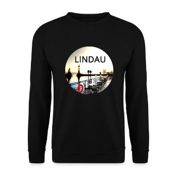 Lindau Bodensee rund Februar kontrast Wasser - Unisex Pullover - Schwarz - Vorne - Alina (178cm) & Michal (187cm)