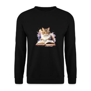 Cat with book - Unisex Sweatshirt - black - Front - Alina (178cm) & Michal (187cm)