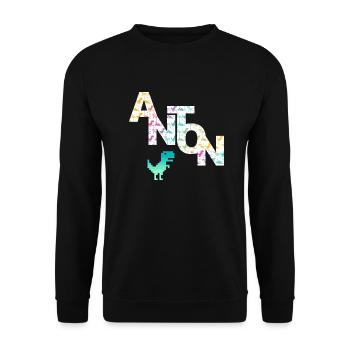 ANTON - Beau prénom de garçon avec dinosaure - Sweat-shirt Unisexe - noir - Devant - Alina (178cm) & Michal (187cm)