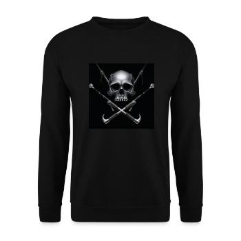 💀 Kopf oder Angel – Dein Style, dein Statement! - Unisex Pullover - Schwarz - Vorne - Alina (178cm) & Michal (187cm)