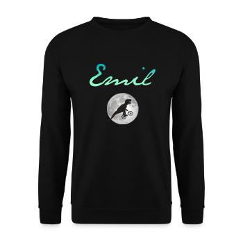 EMIL - Beautiful boy name with dinosaur - Unisex Sweatshirt - black - Front - Alina (178cm) & Michal (187cm)