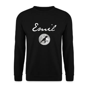 EMIL - Beautiful boy name with dinosaur - Unisex Sweatshirt - black - Front - Alina (178cm) & Michal (187cm)