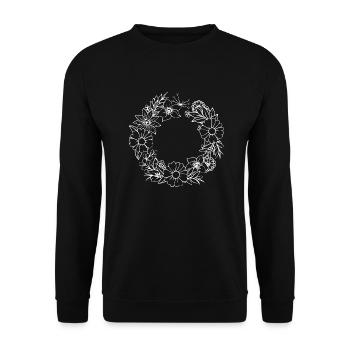 Weißer Blumenkranz - Zeitlose Eleganz in Linien - Unisex Pullover - Schwarz - Vorne - Alina (178cm) & Michal (187cm)