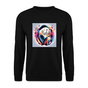 Musik Melodie Kopfhörer mit Noten - Unisex Pullover - Schwarz - Vorne - Alina (178cm) & Michal (187cm)