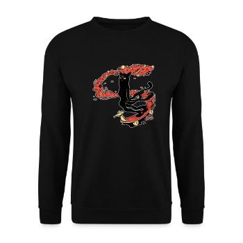 Die weiche Katze skatet im Weltraum - Unisex Pullover - Schwarz - Vorne - Alina (178cm) & Michal (187cm)