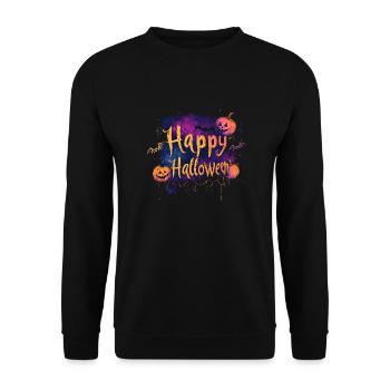 Happy Halloween with pumpkins as lettering - Unisex Sweatshirt - black - Front - Alina (178cm) & Michal (187cm)