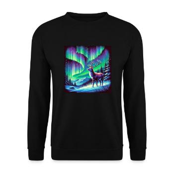 Hirsch Aurora Borealis - Unisex Pullover - Schwarz - Vorne - Alina (178cm) & Michal (187cm)