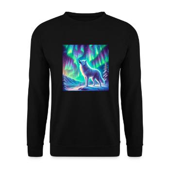 Wolf Aurora Borealis - Unisex Pullover - Schwarz - Vorne - Alina (178cm) & Michal (187cm)
