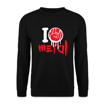 J’aime Heavy Metal Hard Rock Musique Main Geste Coeur - Sweat-shirt Unisexe - noir - Devant - Alina (178cm) & Michal (187cm)