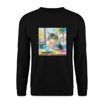 The Coffee Cat - Unisex Pullover - Schwarz - Vorne - Alina (178cm) & Michal (187cm)