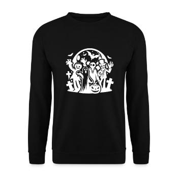 Lustige Halloween Kinder Kürbis Party mit Zombie - Unisex Pullover - Schwarz - Vorne - Alina (178cm) & Michal (187cm)