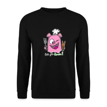 Vegan Power Pig - Heute gibts Gemüse :) - Unisex Pullover - Schwarz - Vorne - Alina (178cm) & Michal (187cm)