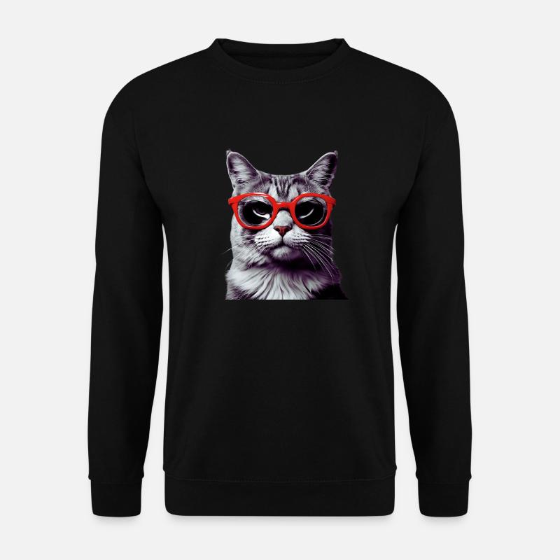 Katze mit roter Brille - Unisex Pullover - Schwarz