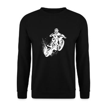 Gelände Maschine im Sprung Motorsport Hobby - Unisex Pullover - Schwarz - Vorne - Alina (178cm) & Michal (187cm)