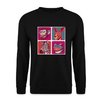 Smile Tiere kangaro ape zebra frog Halloween - Unisex Pullover - Schwarz - Vorne - Alina (178cm) & Michal (187cm)