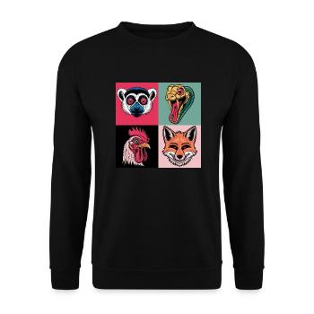 Pop Art Snake Fox Rooster Lemur - Unisex Sweatshirt - black - Front - Alina (178cm) & Michal (187cm)
