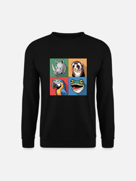 Pop-art bunt Nashorn Frosch Papagei Mader gelb rot - Unisex Pullover - Schwarz