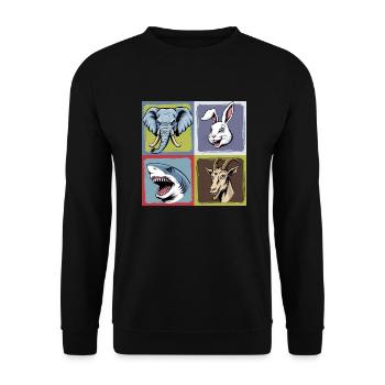 Popart Elefant Hase Hai Ziegenbock Smile Horror - Unisex Pullover - Schwarz - Vorne - Alina (178cm) & Michal (187cm)