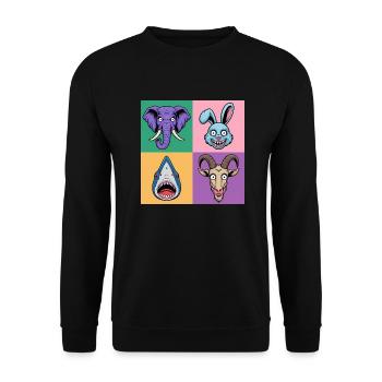 Popart Colorful Elephant Bunny Shark Goat - Unisex Sweatshirt - black - Front - Alina (178cm) & Michal (187cm)