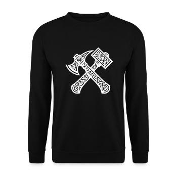 Hammer und Axt in Keltischen Knoten - Unisex Pullover - Schwarz - Vorne - Alina (178cm) & Michal (187cm)