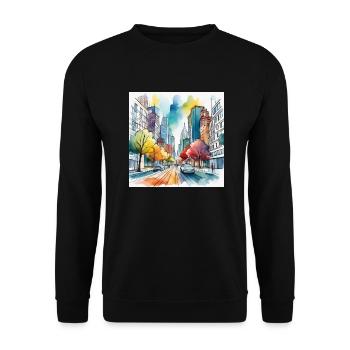 Colourful Autumn City Street - Unisex Sweatshirt - black - Front - Alina (178cm) & Michal (187cm)