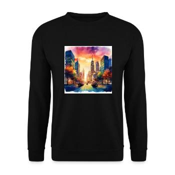 Vibrant Cityscape at Sunset - Unisex Sweatshirt - black - Front - Alina (178cm) & Michal (187cm)