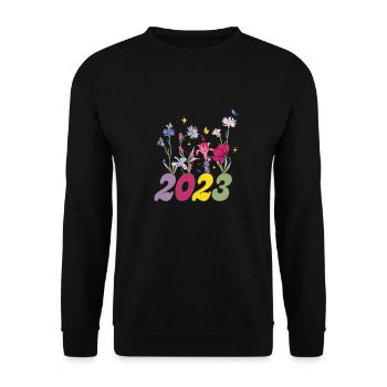 Geburtsjahr 2023 Wildblumen - Unisex Pullover - Schwarz - Vorne - Alina (178cm) & Michal (187cm)