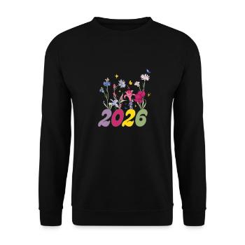 Année de naissance 2026 fleurs sauvages - Sweat-shirt Unisexe - noir - Devant - Alina (178cm) & Michal (187cm)