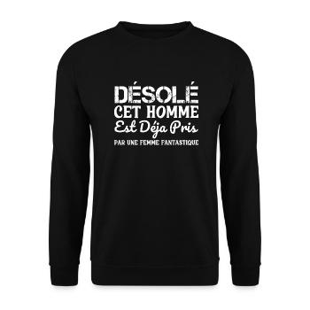 sorry this man is already taken - Unisex Sweatshirt - black - Front - Alina (178cm) & Michal (187cm)