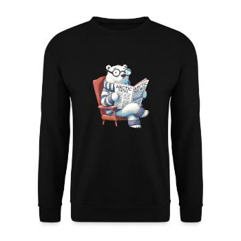 Eisbär liest Zeitung - Unisex Pullover - Schwarz - Vorne - Alina (178cm) & Michal (187cm)