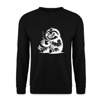 Lustiges Faultier mit Kaffee Tasse Zeichnung - Unisex Pullover - Schwarz - Vorne - Alina (178cm) & Michal (187cm)