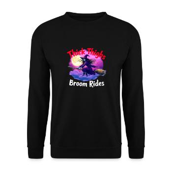 Halloween Hexe Dicke Oberschenkel Besen Reiten Spaß - Unisex Pullover - Schwarz - Vorne - Alina (178cm) & Michal (187cm)