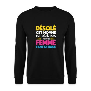 sorry this man is already taken - Unisex Sweatshirt - black - Front - Alina (178cm) & Michal (187cm)