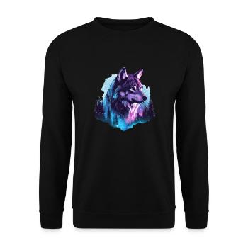 Wolf Northern Lights Forest Nature - Unisex Sweatshirt - black - Front - Alina (178cm) & Michal (187cm)
