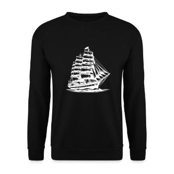 Großes altes Segelschiff mit gesetzten Segeln - Unisex Pullover - Schwarz - Vorne - Alina (178cm) & Michal (187cm)