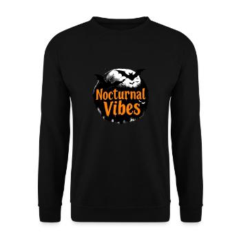 Nocturnal Vibes: Gruseliges Halloween-Design mit Fledermäusen - Unisex Pullover - Schwarz - Vorne - Alina (178cm) & Michal (187cm)