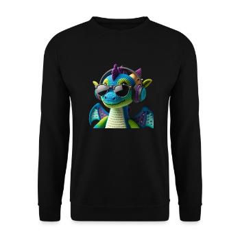 Gehäkelte Drachendame mit Sonnenbrille und Kopfhör - Unisex Pullover - Schwarz - Vorne - Alina (178cm) & Michal (187cm)