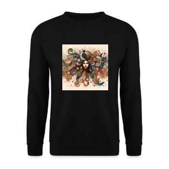 Wirbelndes Frauen Mustermotiv - Unisex Pullover - Schwarz - Vorne - Alina (178cm) & Michal (187cm)