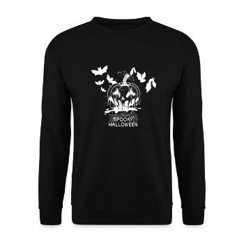 Gruseliger Halloween Kürbis - Unisex Pullover - Schwarz - Vorne - Alina (178cm) & Michal (187cm)