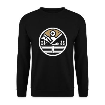 Berge Haus Bäume Skizziert - Unisex Pullover - Schwarz - Vorne - Alina (178cm) & Michal (187cm)