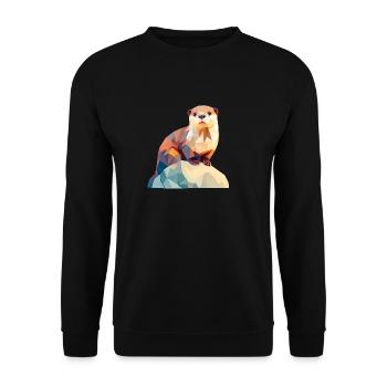 Verspielter Otter auf schroffem Felsen - Unisex Pullover - Schwarz - Vorne - Alina (178cm) & Michal (187cm)