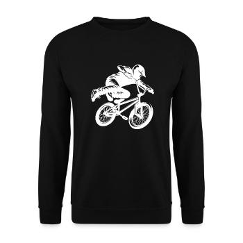 BMX Stunt Freestyle Fahrer Sprung Design - Unisex Pullover - Schwarz - Vorne - Alina (178cm) & Michal (187cm)