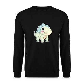 Niedlicher Cartoon-Dinosaurier mit freundlichem Lächeln - Unisex Pullover - Schwarz - Vorne - Alina (178cm) & Michal (187cm)