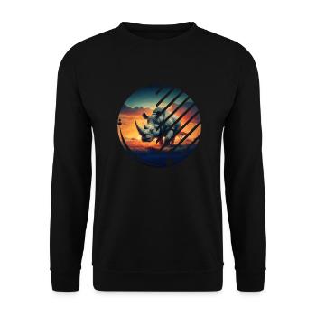 Geometric Rhino Sunset Scene - Unisex Sweatshirt - black - Front - Alina (178cm) & Michal (187cm)
