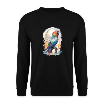 Papagei Wasserfarbe - Unisex Pullover - Schwarz - Vorne - Alina (178cm) & Michal (187cm)