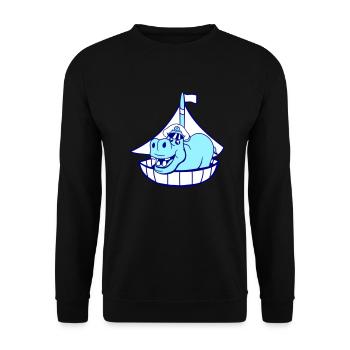 Lustiges Nilpferd Kapitän Segelt Süß Cartoon Comic - Unisex Pullover - Schwarz - Vorne - Alina (178cm) & Michal (187cm)