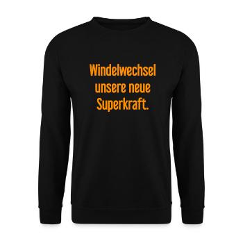 Windelwechsel – unsere neue Superkraft - Unisex Pullover - Schwarz - Vorne - Alina (178cm) & Michal (187cm)