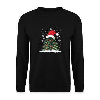 Klassisches Weihnachtsbaumdesign mit Weihnachtsmüt - Unisex Pullover - Schwarz - Vorne - Alina (178cm) & Michal (187cm)