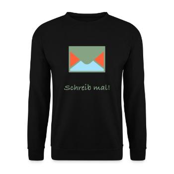 Briefumschlag mit den Schriftzug schreib mal! - Unisex Pullover - Schwarz - Vorne - Alina (178cm) & Michal (187cm)